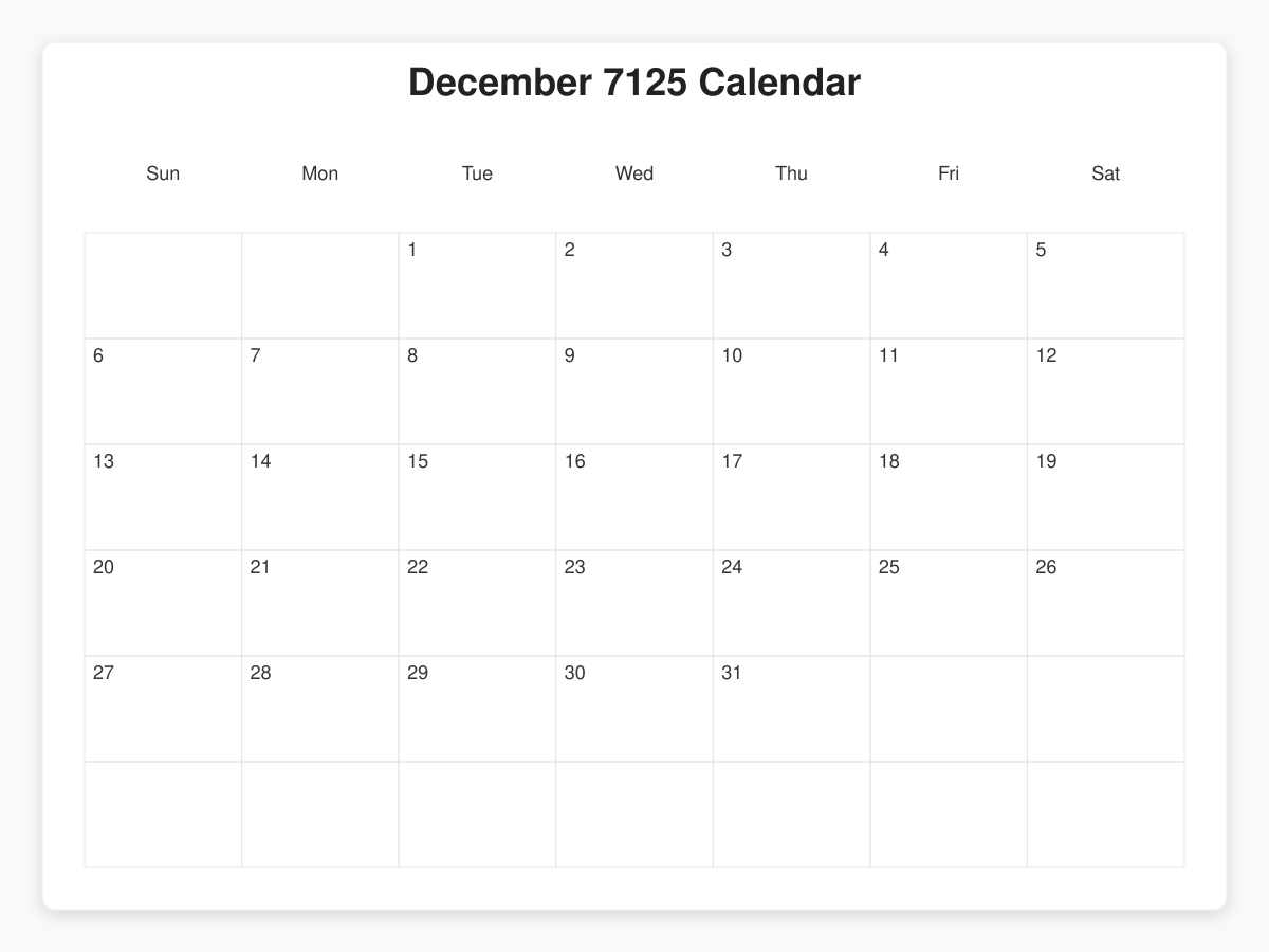 Printable December 7125 Calendars