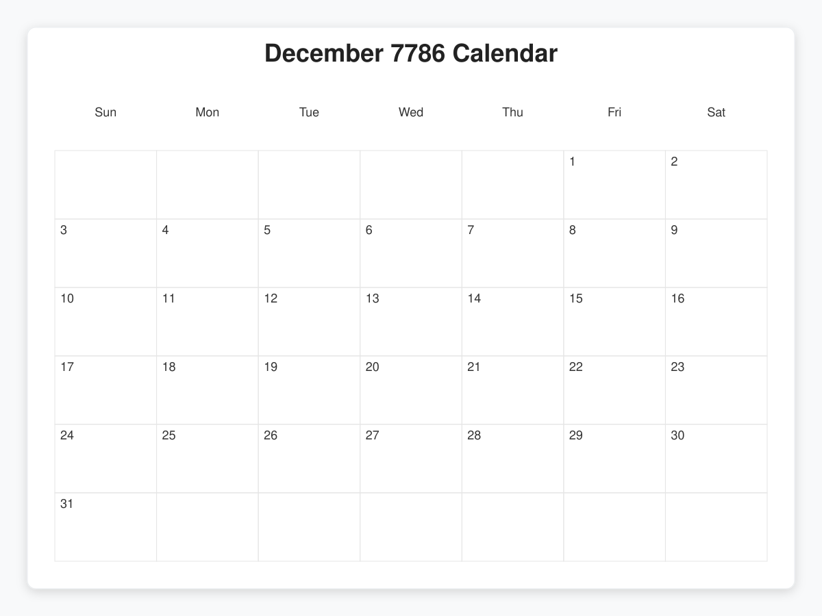 Printable December 7786 Calendars