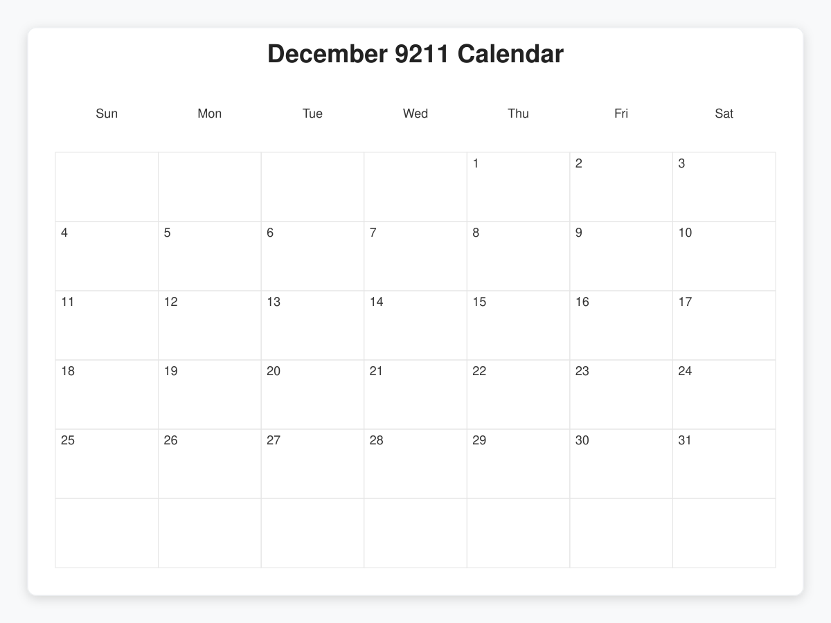 Printable December 9211 Calendars