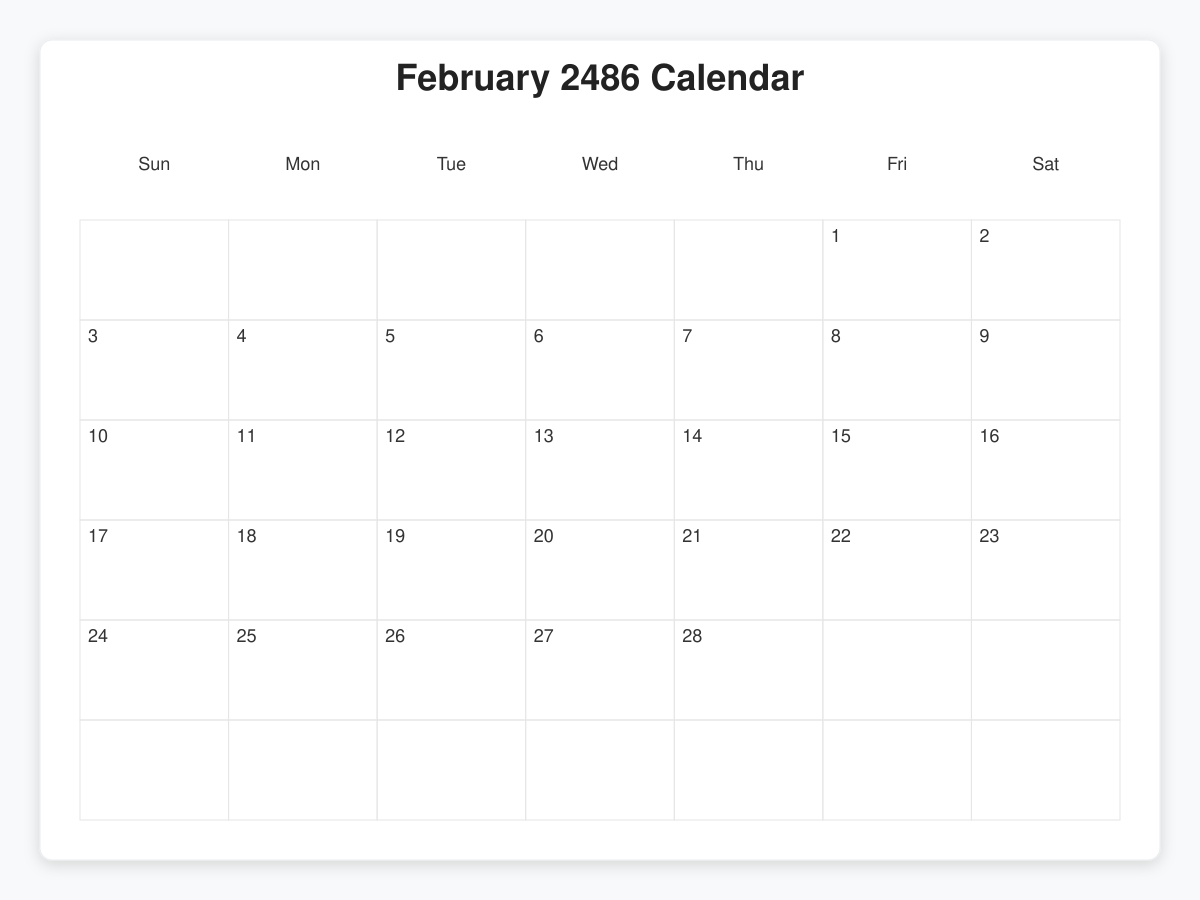 Printable February 2486 Calendars