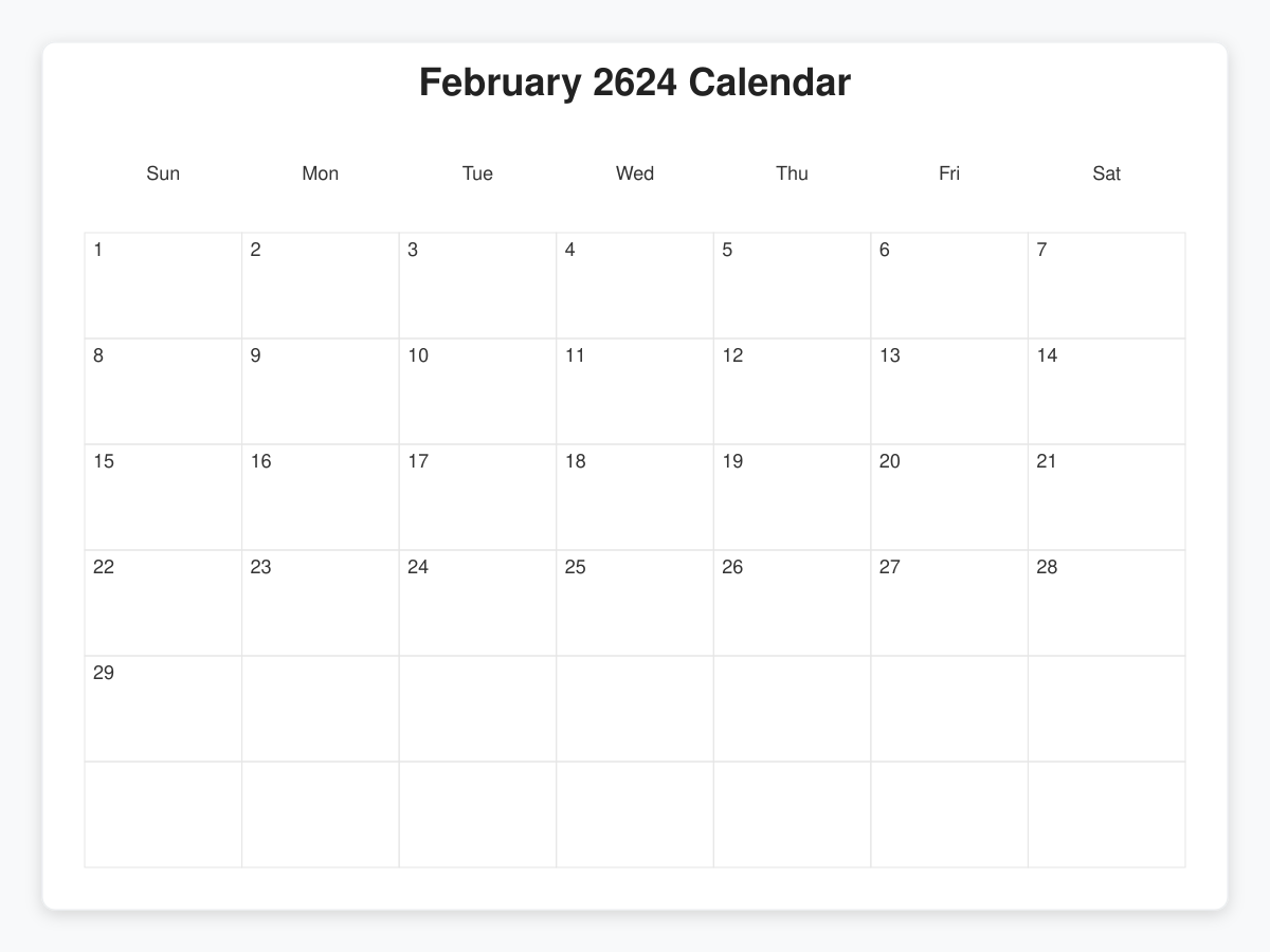 Printable February 2624 Calendars