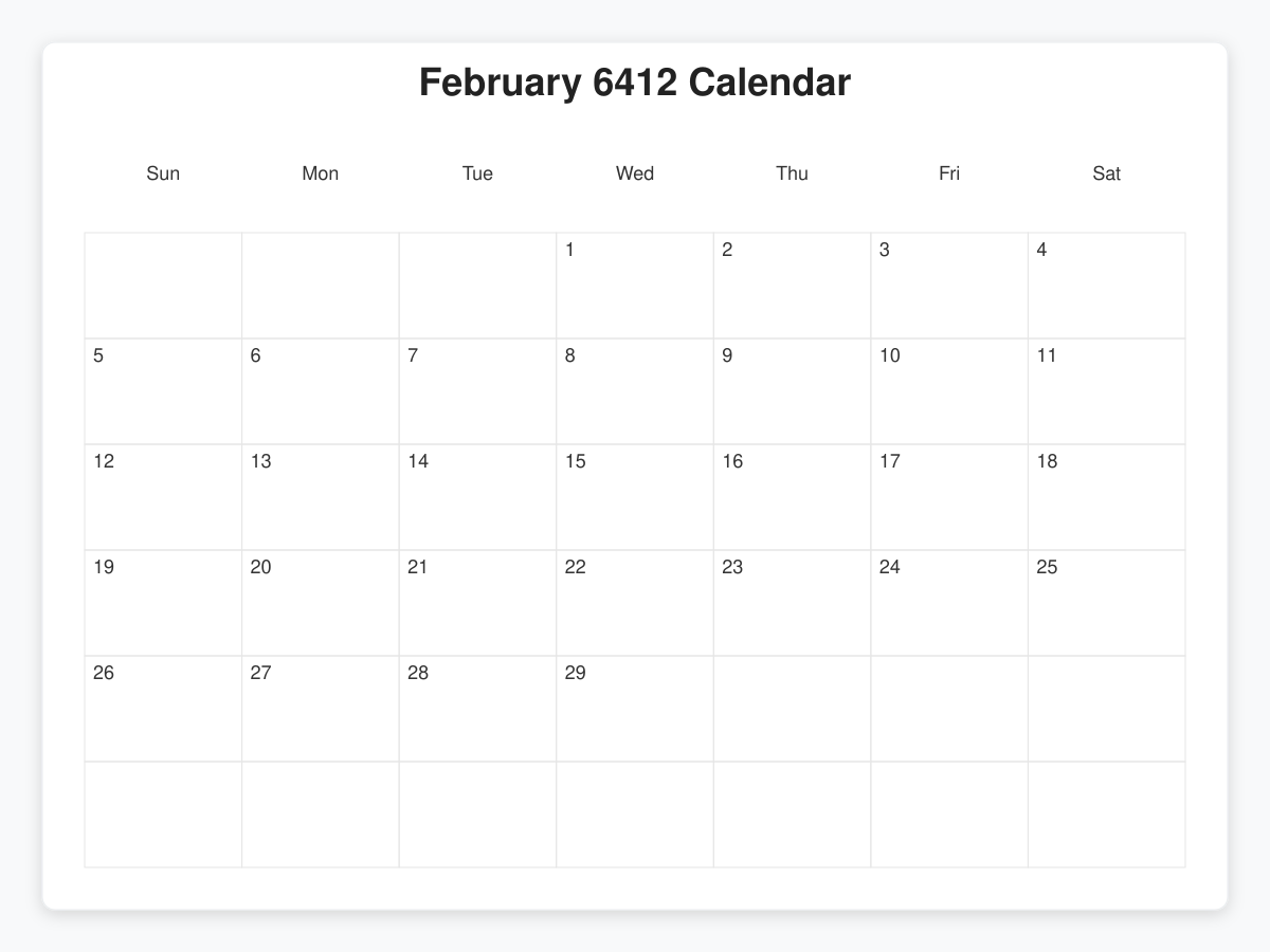 Printable February 6412 Calendars