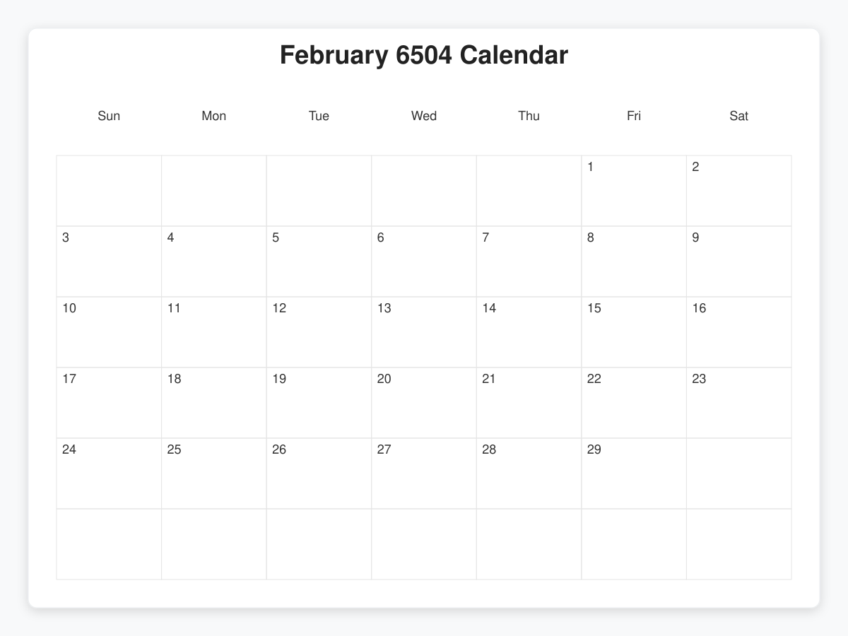 Printable February 6504 Calendars