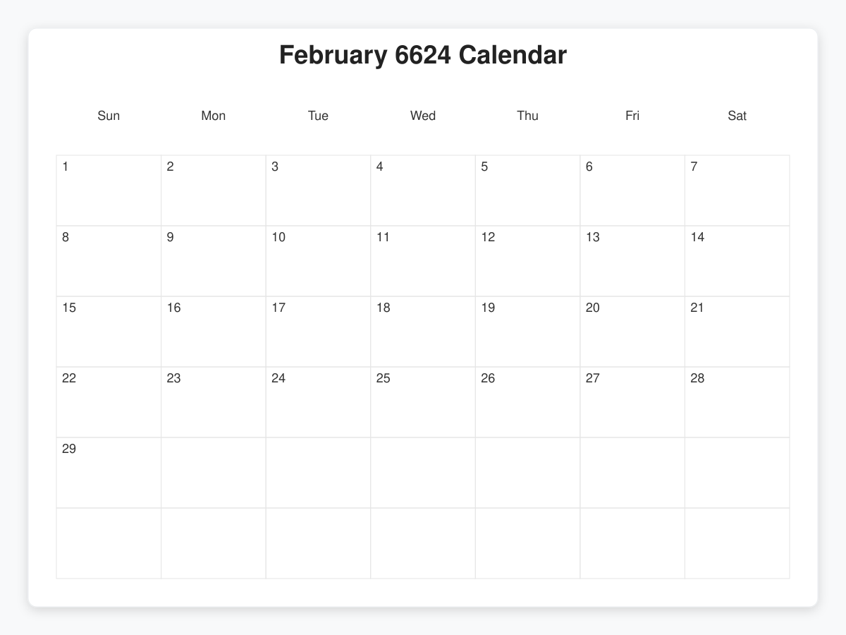 Printable February 6624 Calendars