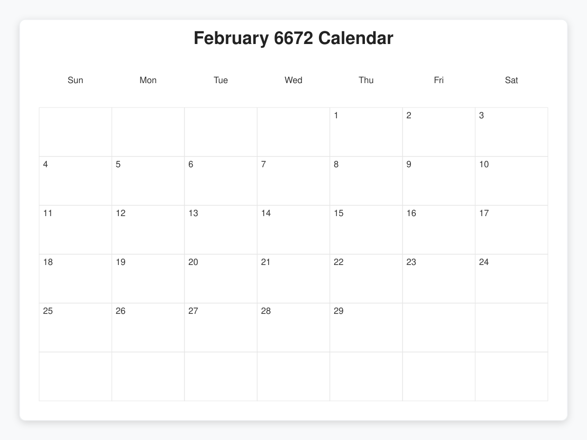 Printable February 6672 Calendars