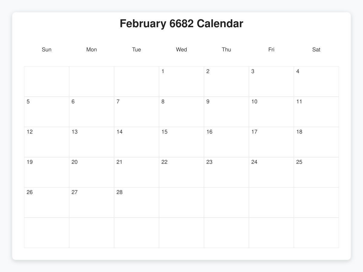 Printable February 6682 Calendars
