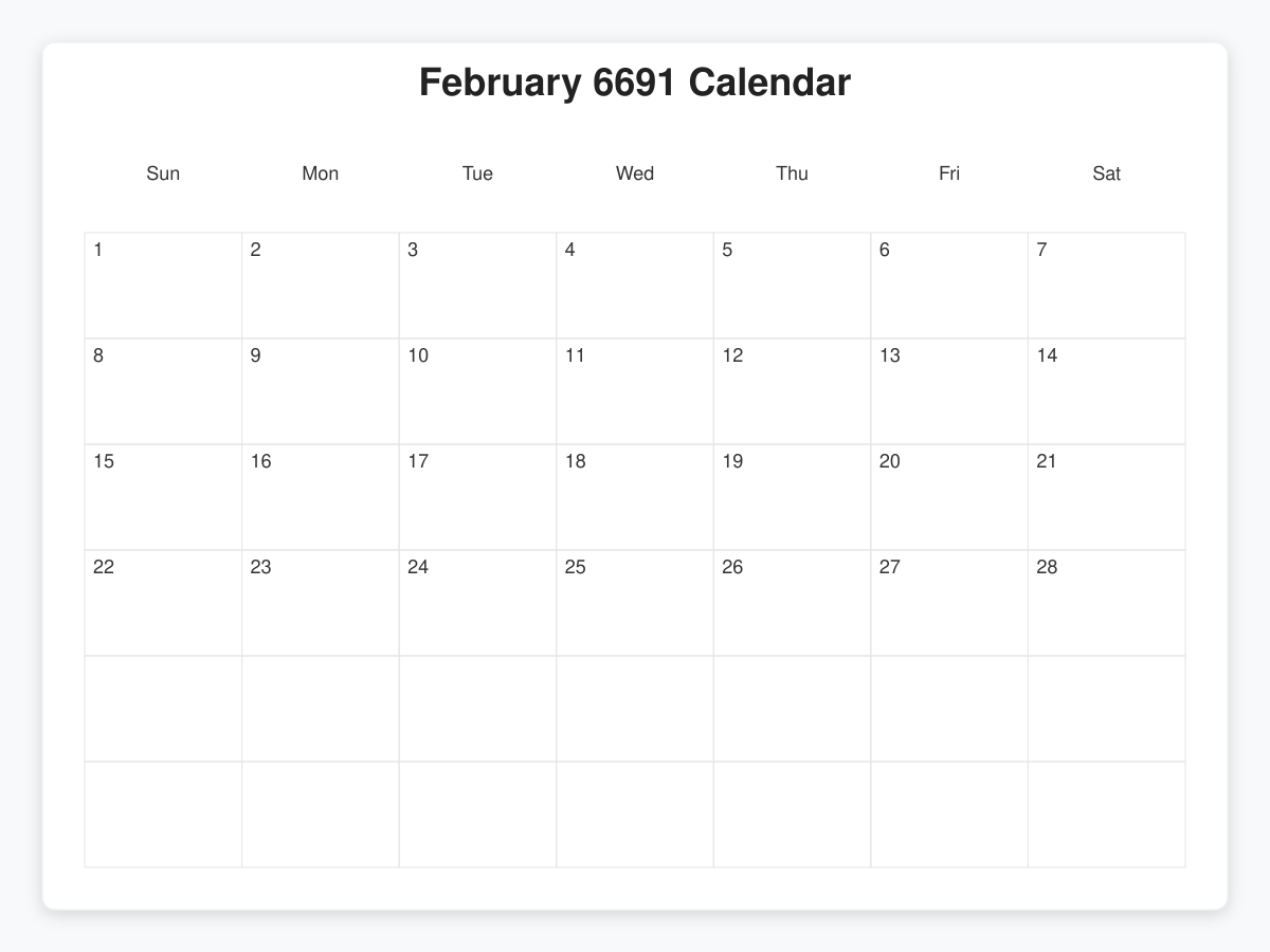 Printable February 6691 Calendars