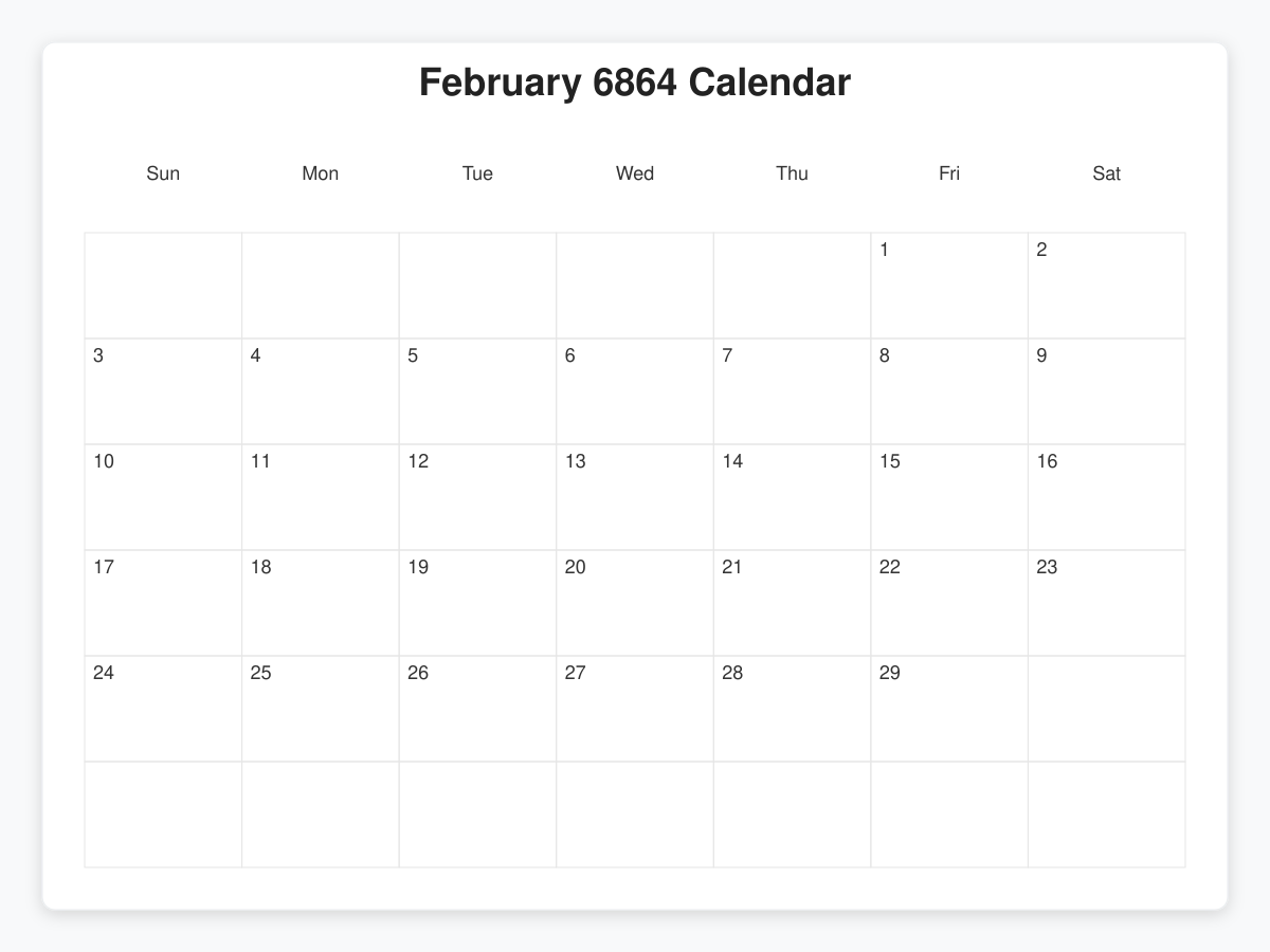Printable February 6864 Calendars