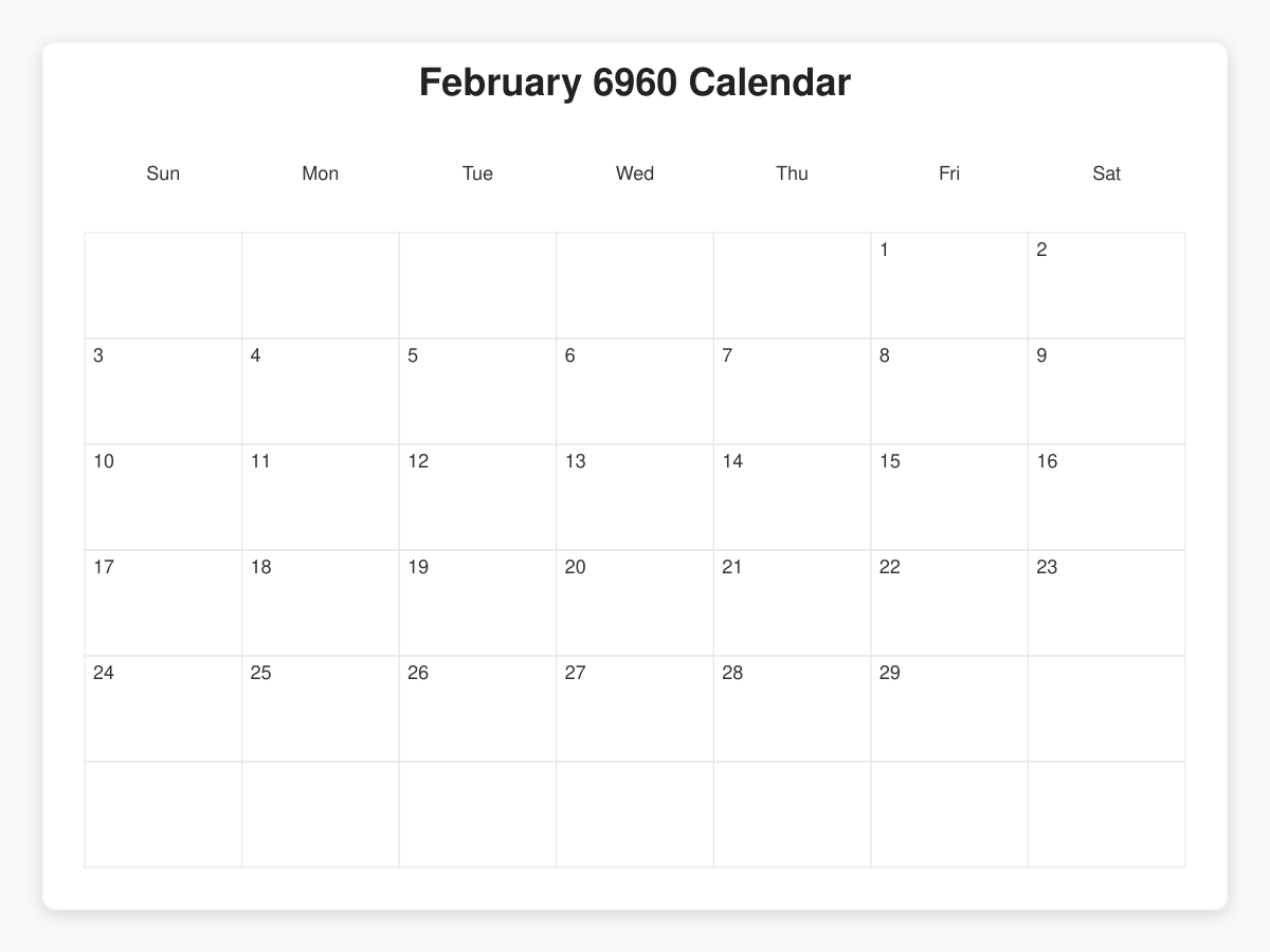 Printable February 6960 Calendars