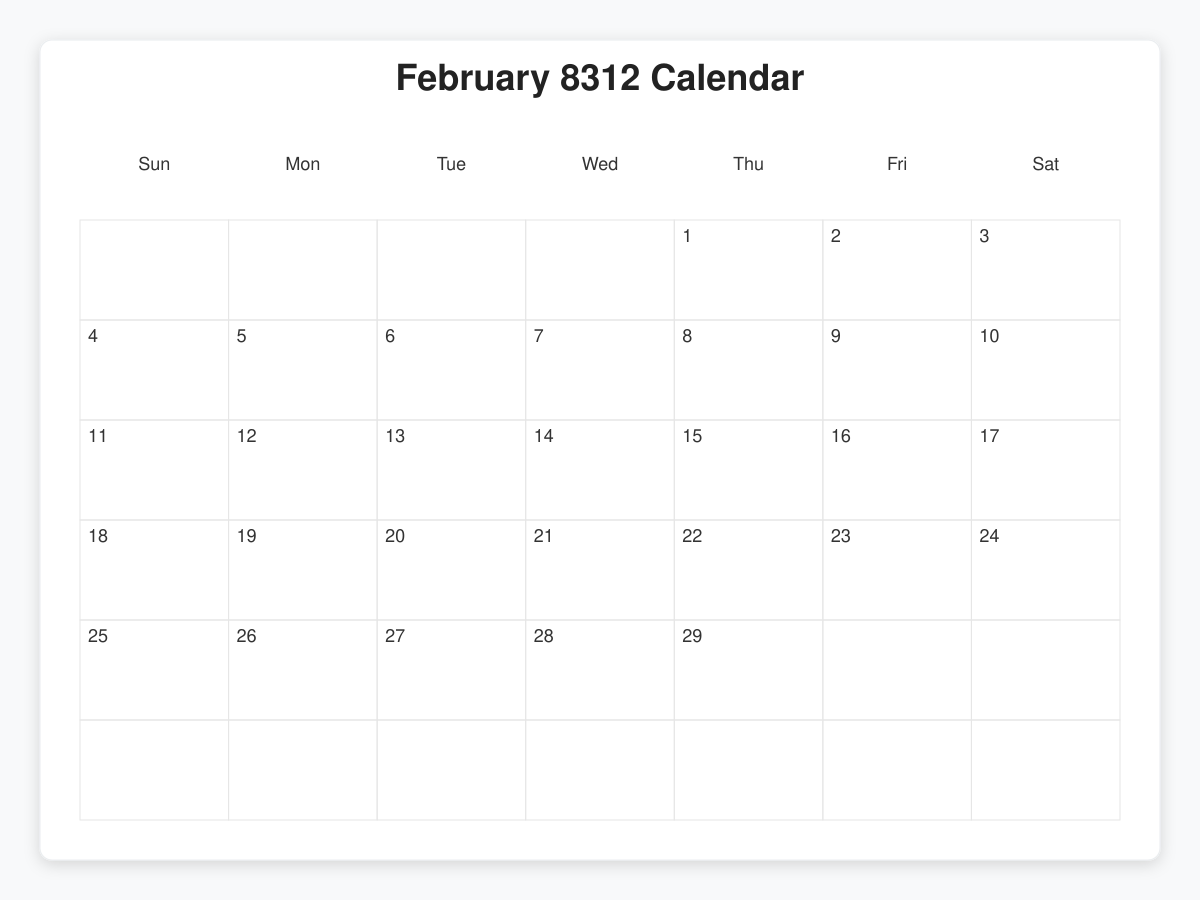Printable February 8312 Calendars