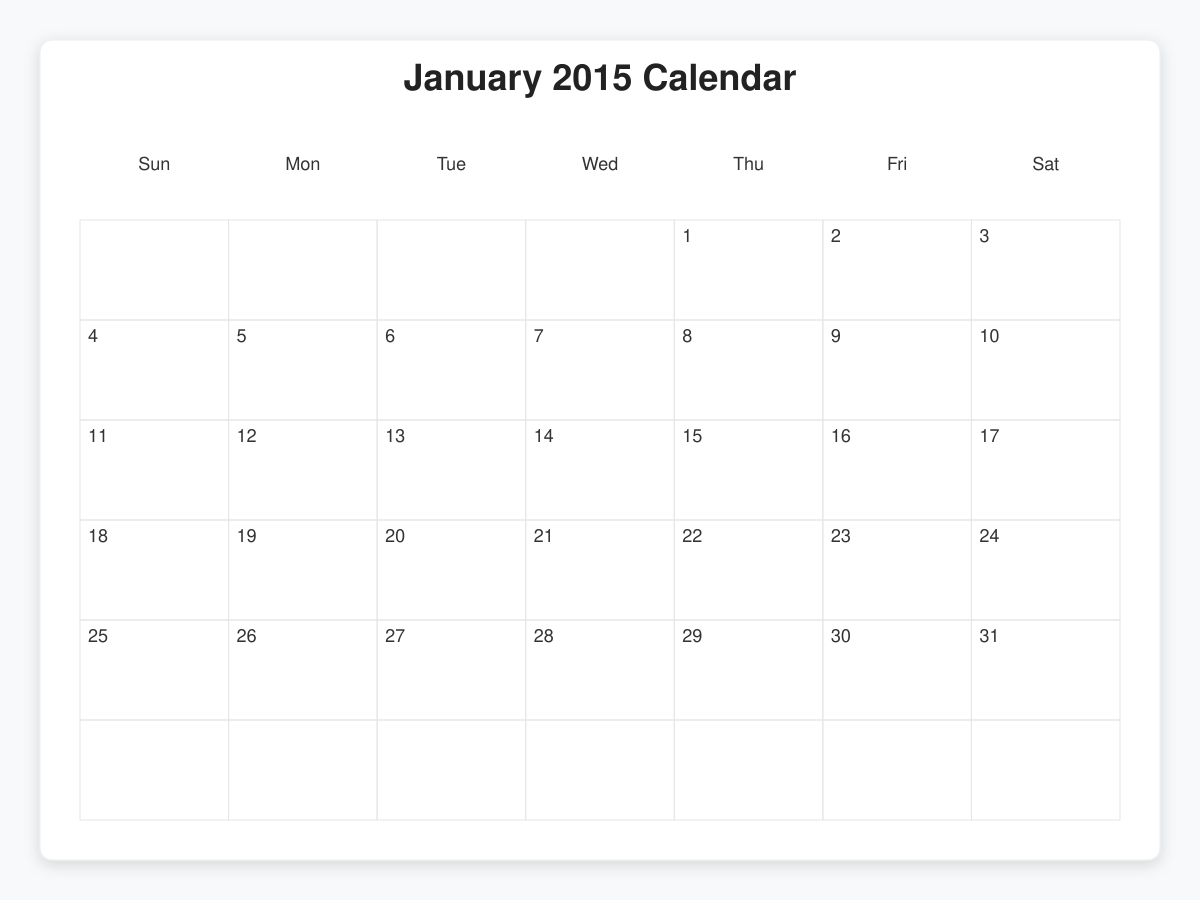 Printable January 2015 Calendars