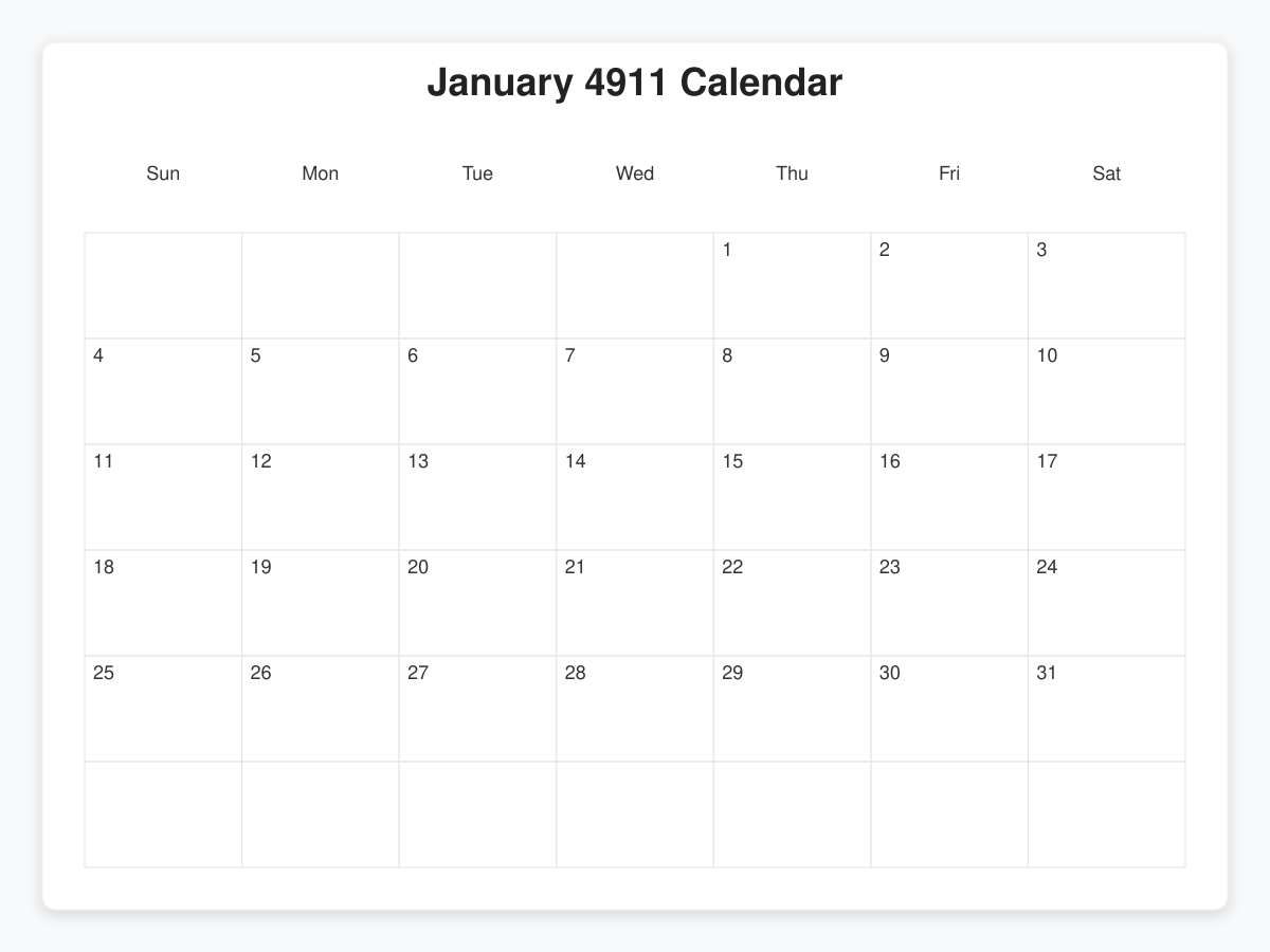 Printable January 4911 Calendars