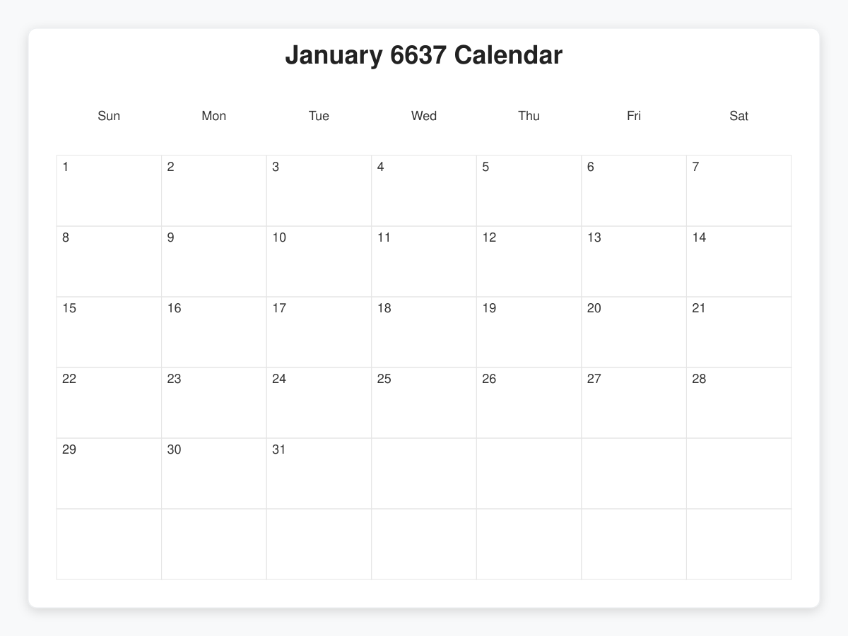 Printable January 6637 Calendars