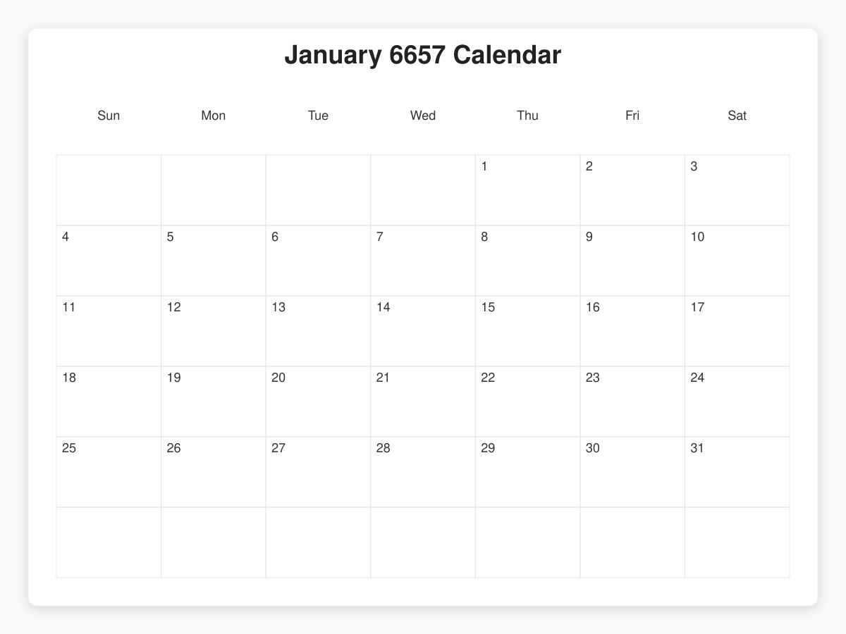 Printable January 6657 Calendars