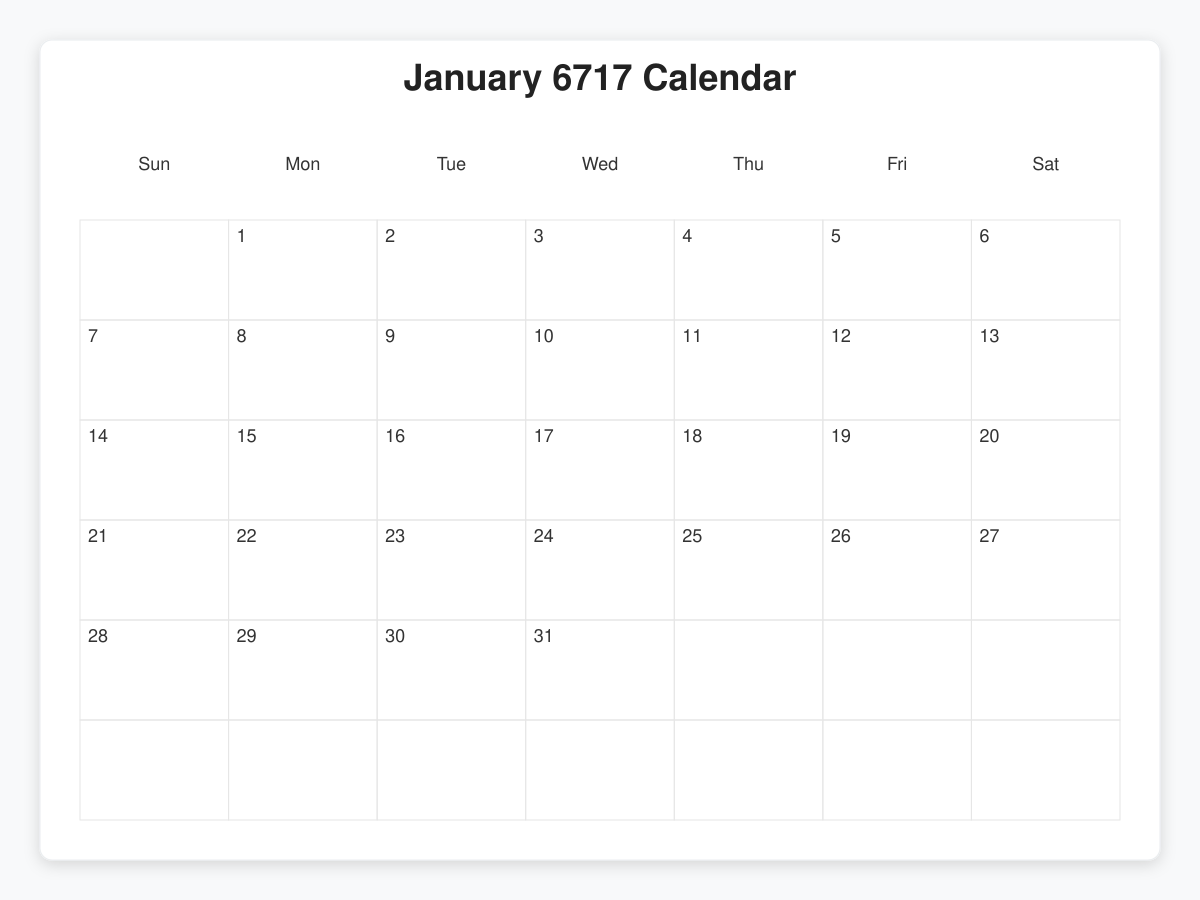 Printable January 6717 Calendars