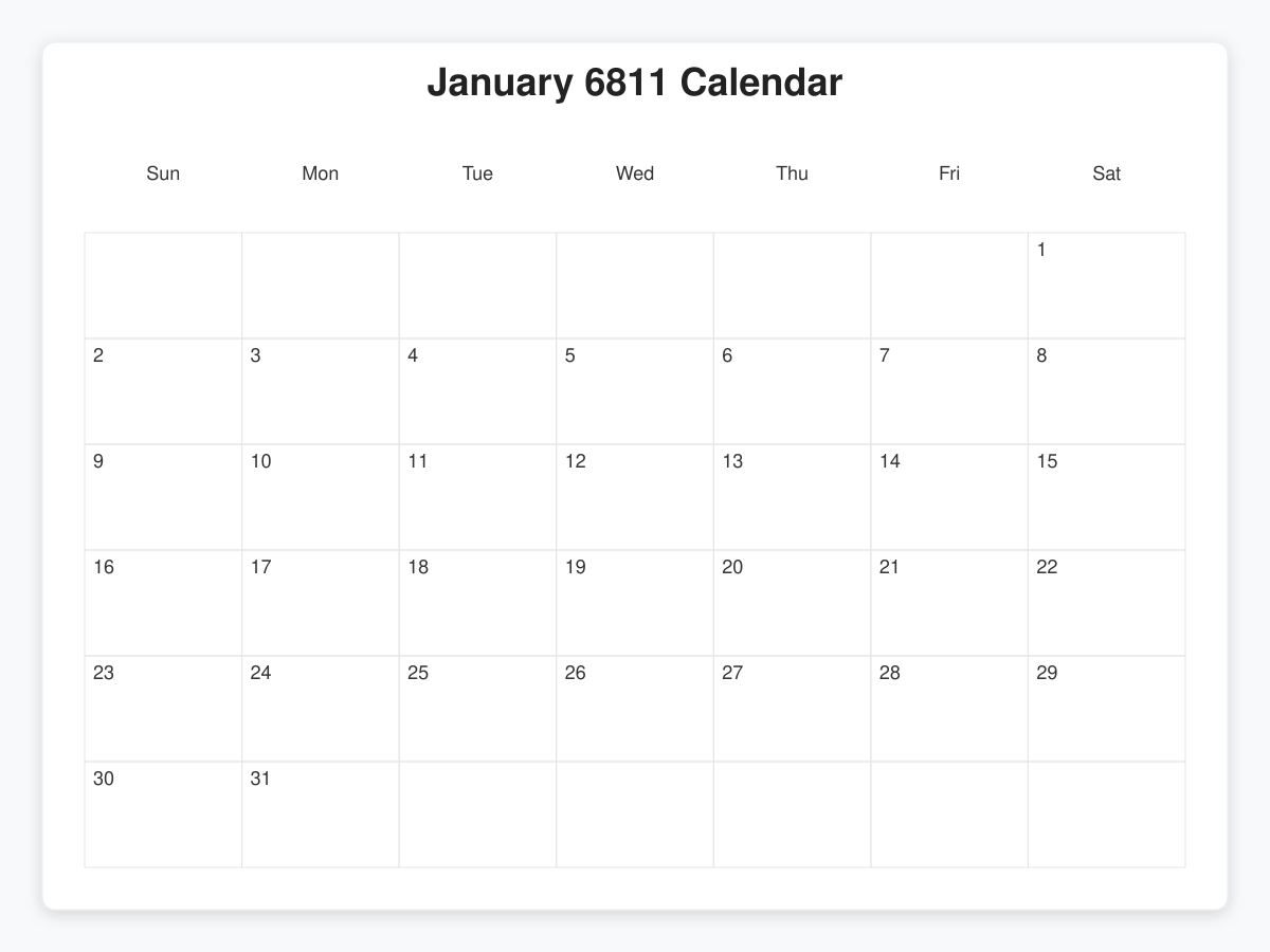 Printable January 6811 Calendars