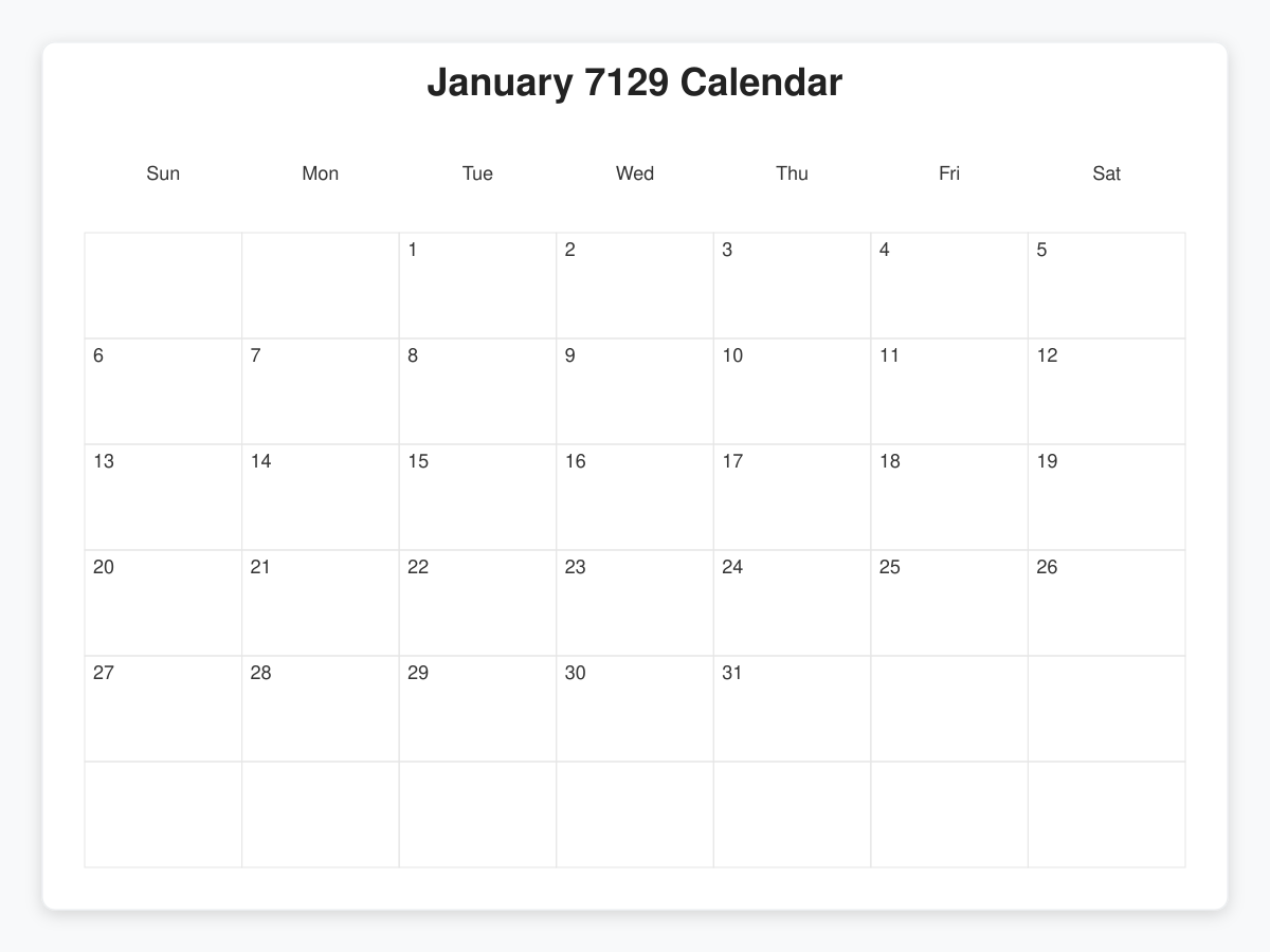 Printable January 7129 Calendars