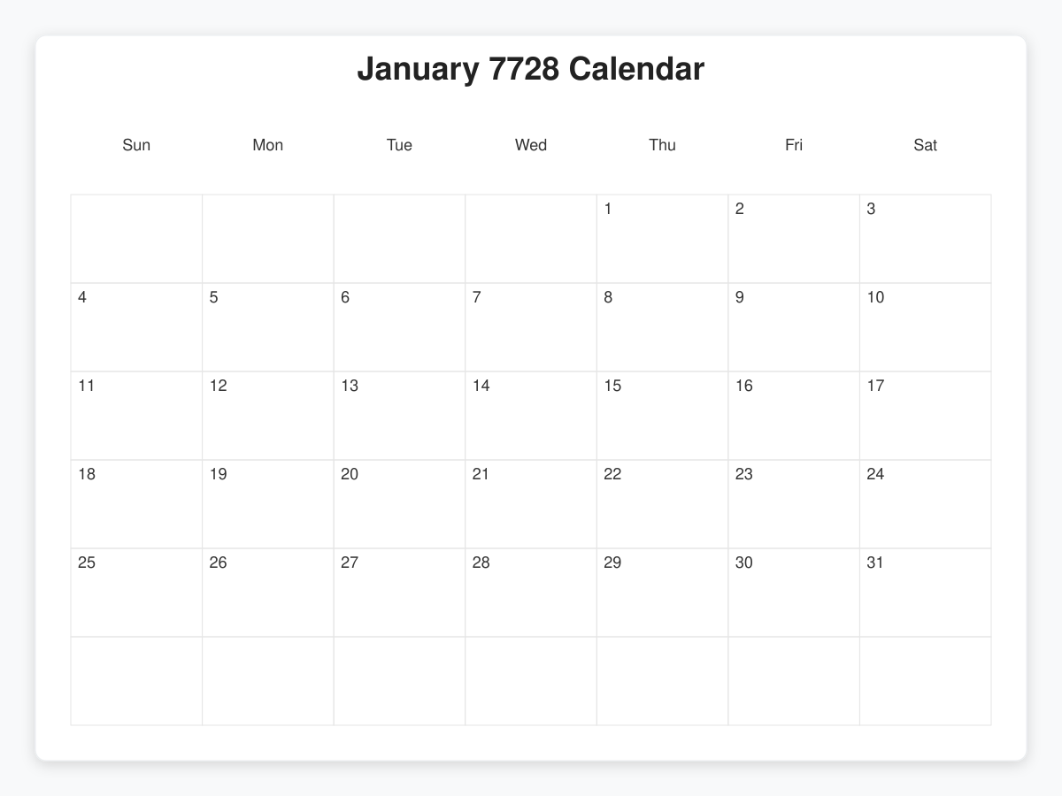 Printable January 7728 Calendars