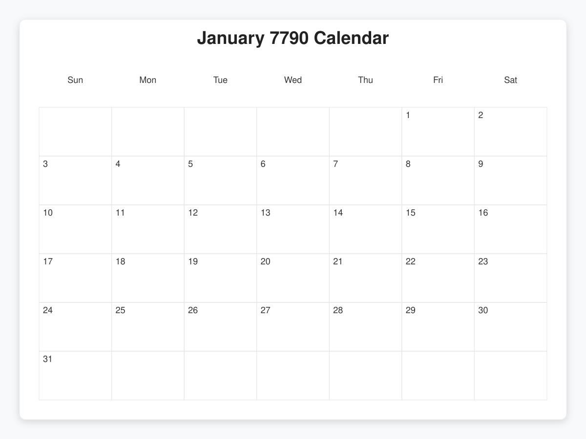 Printable January 7790 Calendars