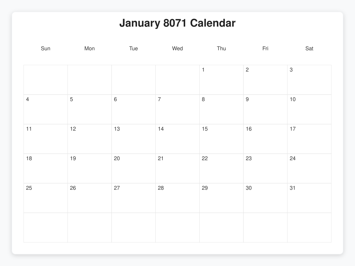 Printable January 8071 Calendars