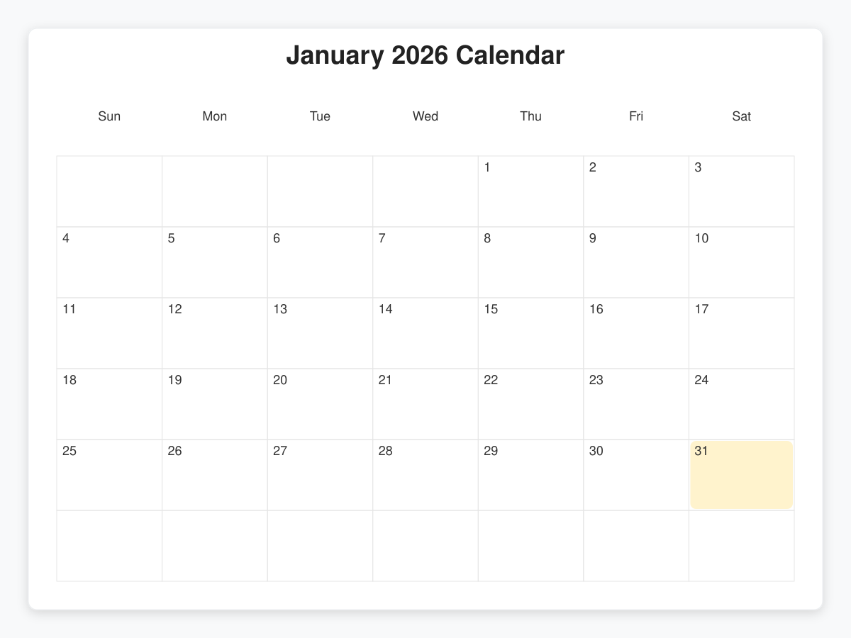 Printable January  Calendars