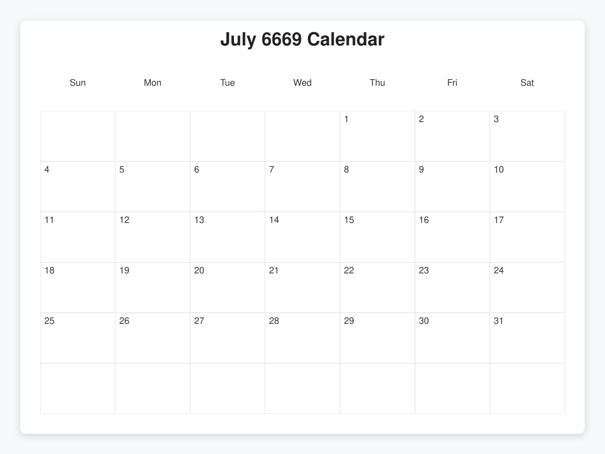 Printable July 6669 Calendars