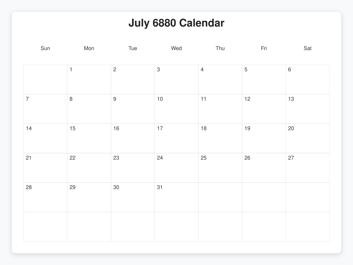 Printable July 6880 Calendars