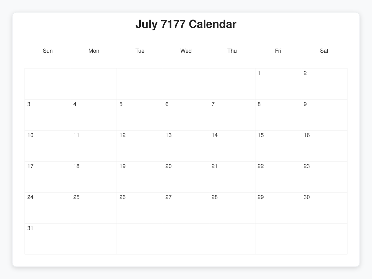 Printable July 7177 Calendars