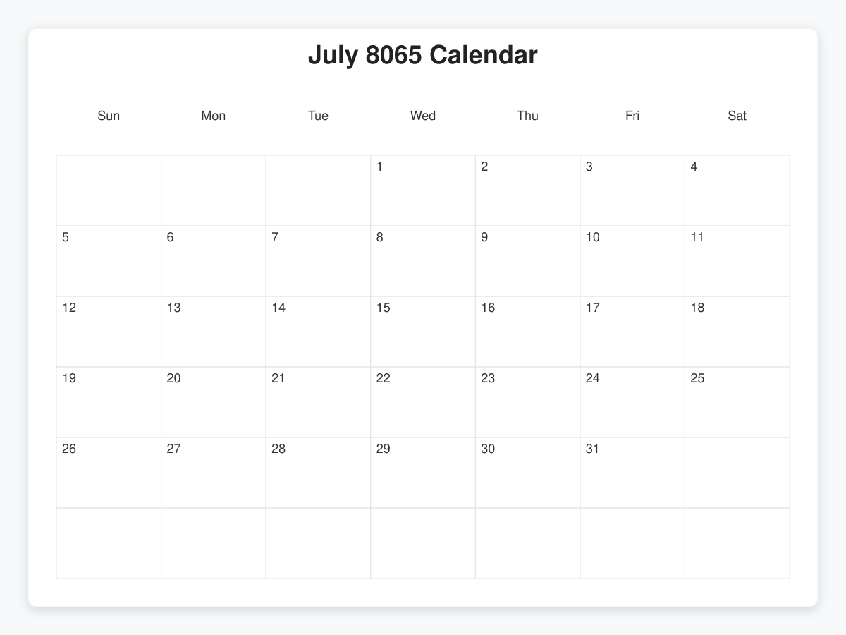Printable July 8065 Calendars