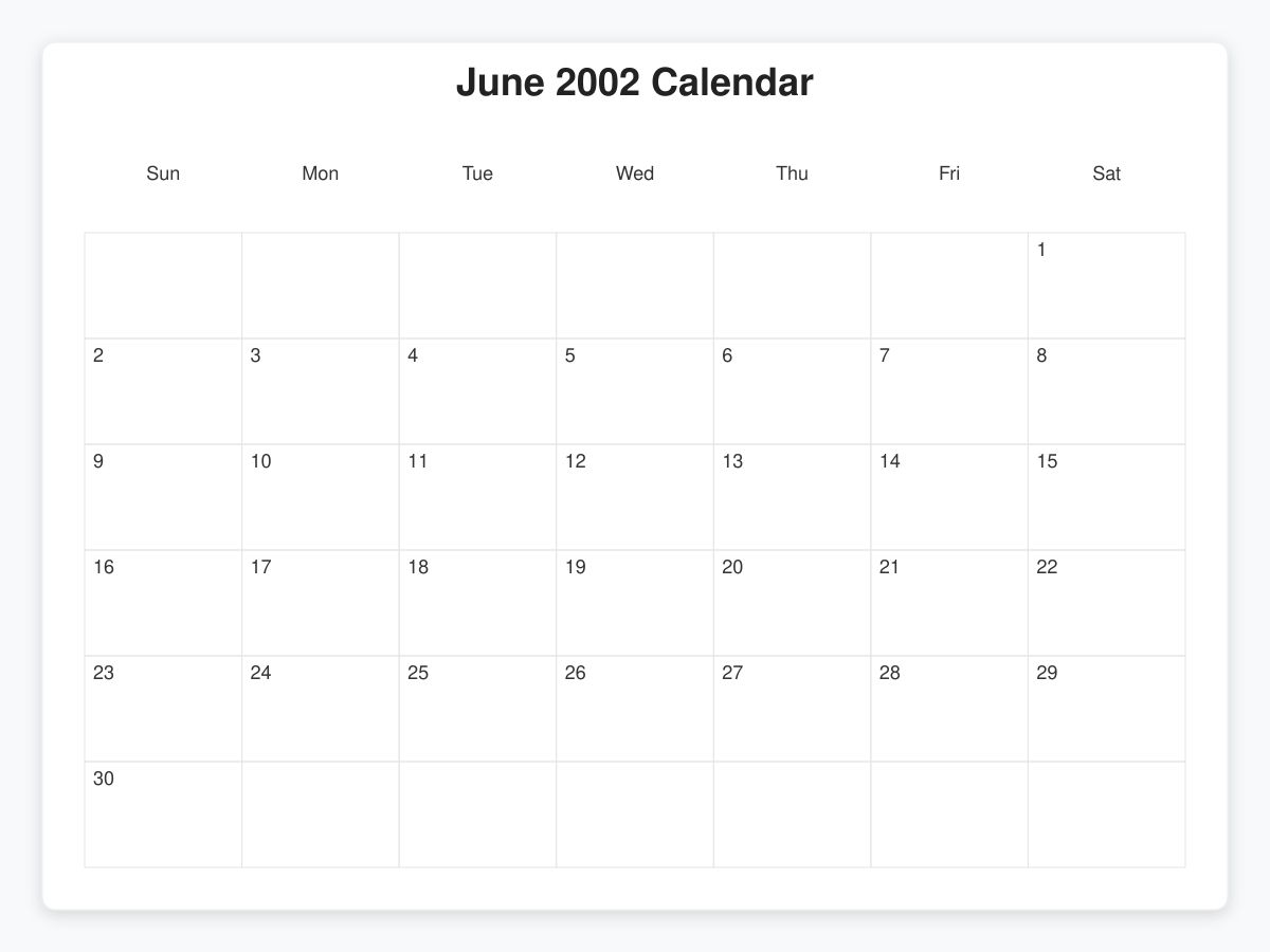 Printable June 2002 Calendars