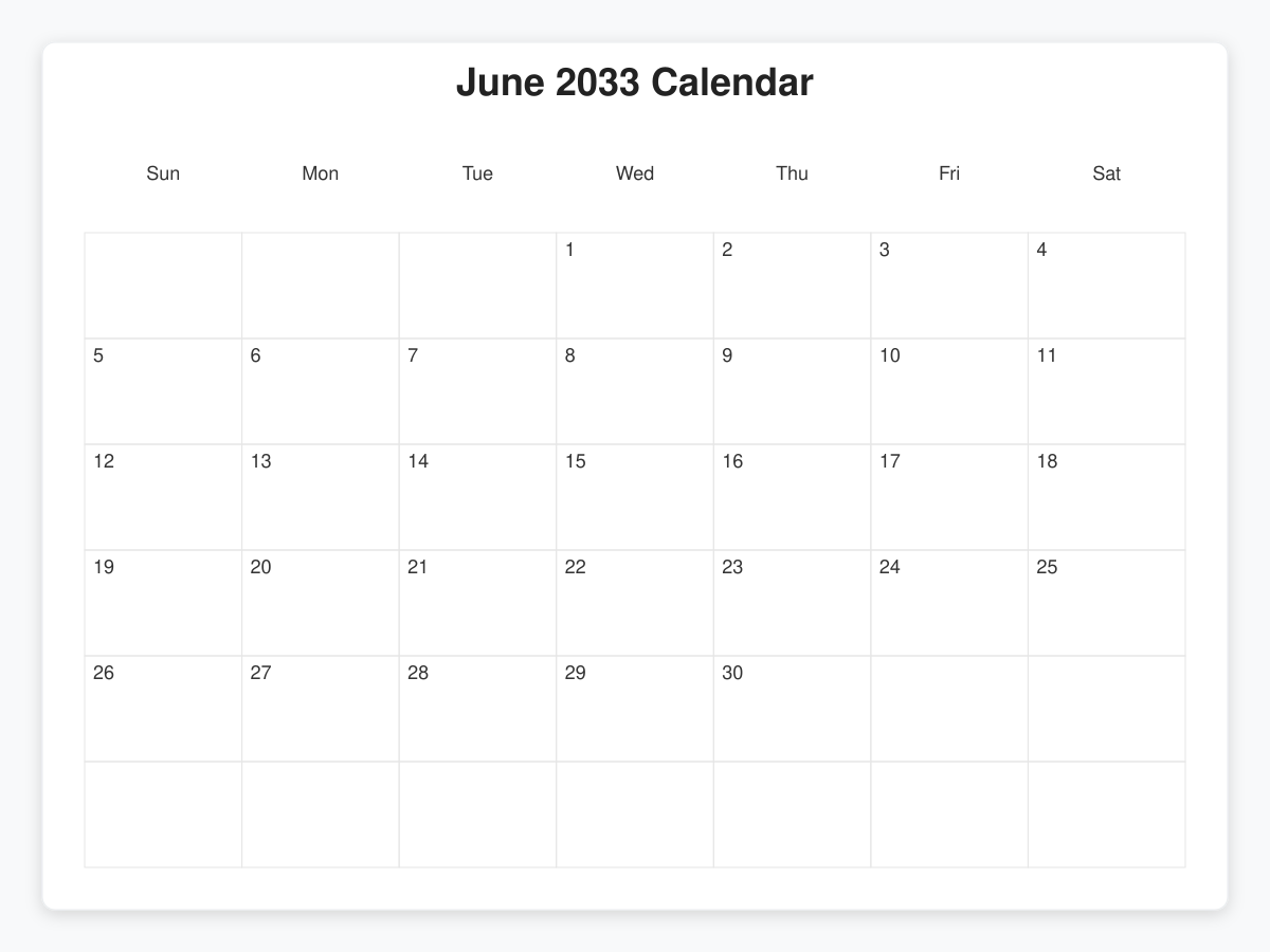 Printable June 2033 Calendars