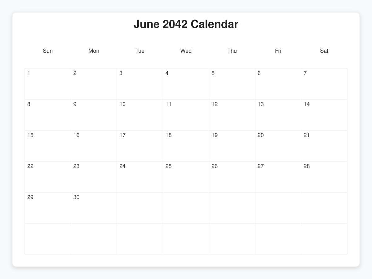 Printable June 2042 Calendars