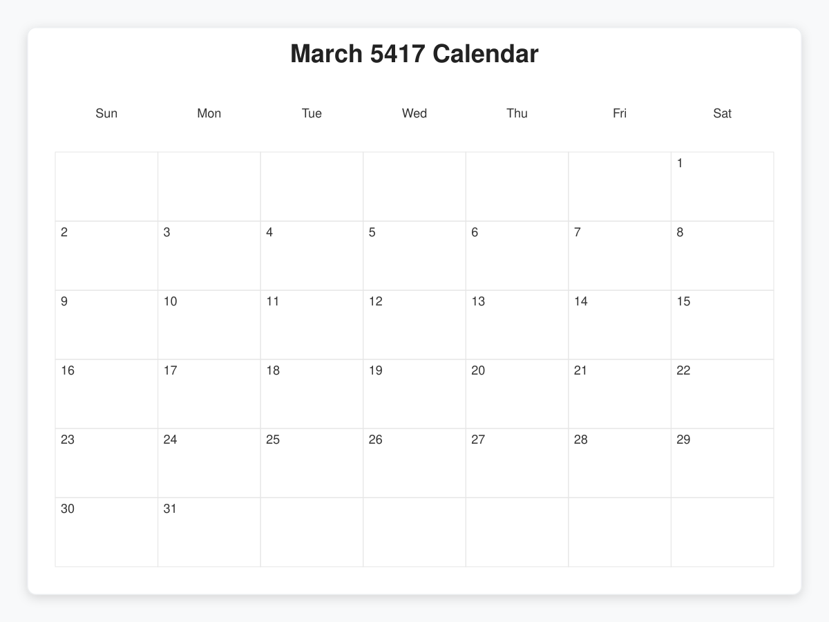 Printable March 5417 Calendars