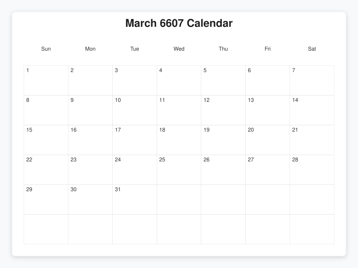 Printable March 6607 Calendars