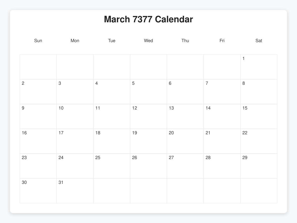 Printable March 7377 Calendars