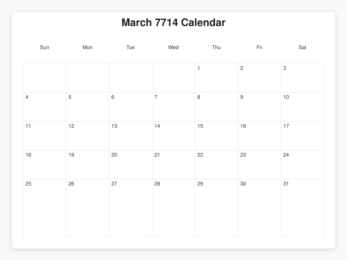 Printable March 7714 Calendars
