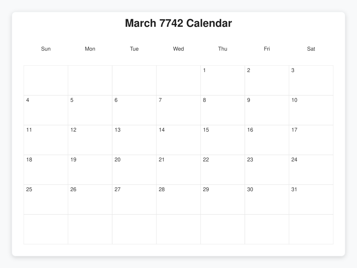 Printable March 7742 Calendars