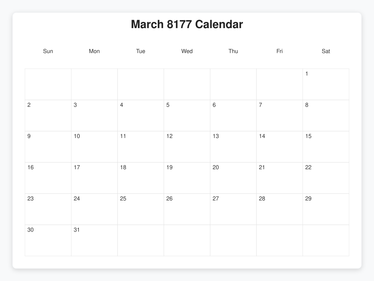Printable March 8177 Calendars