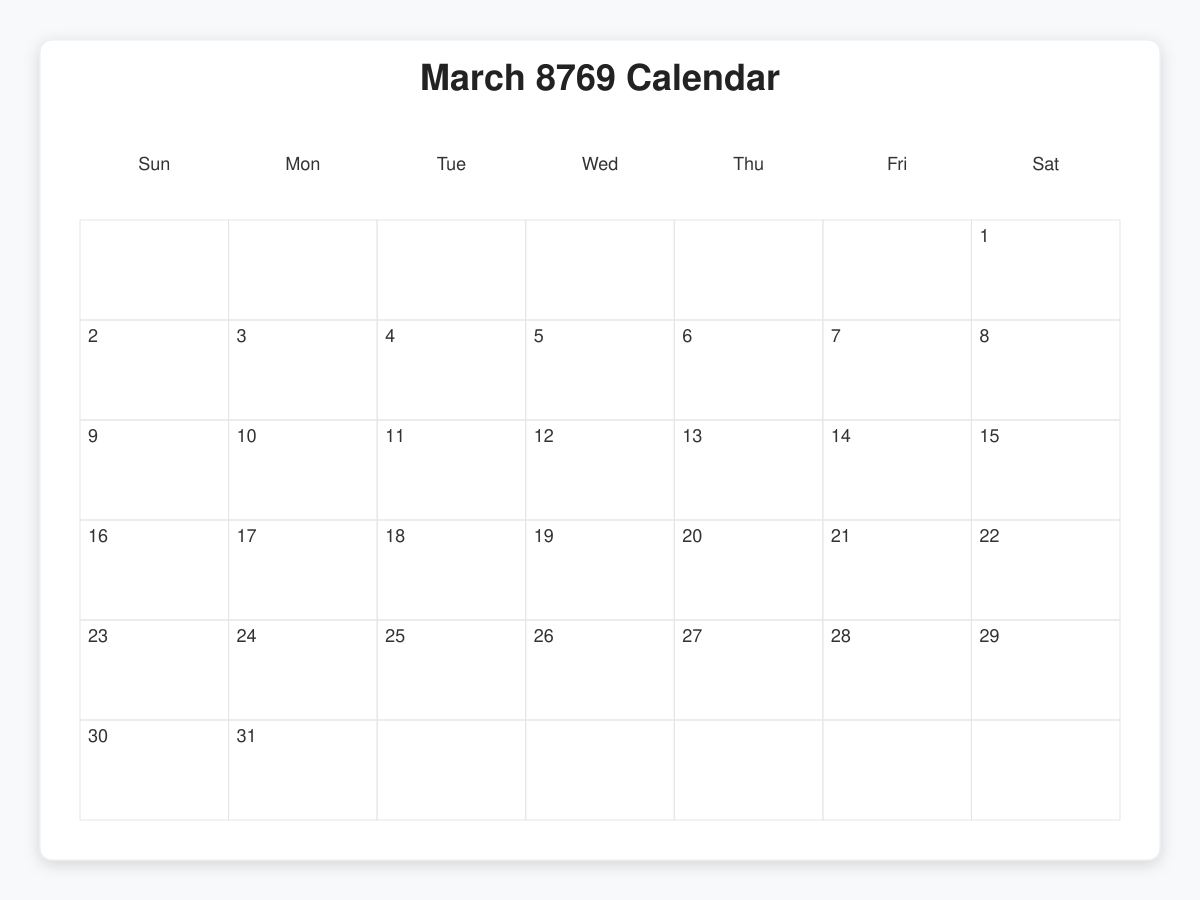 Printable March 8769 Calendars