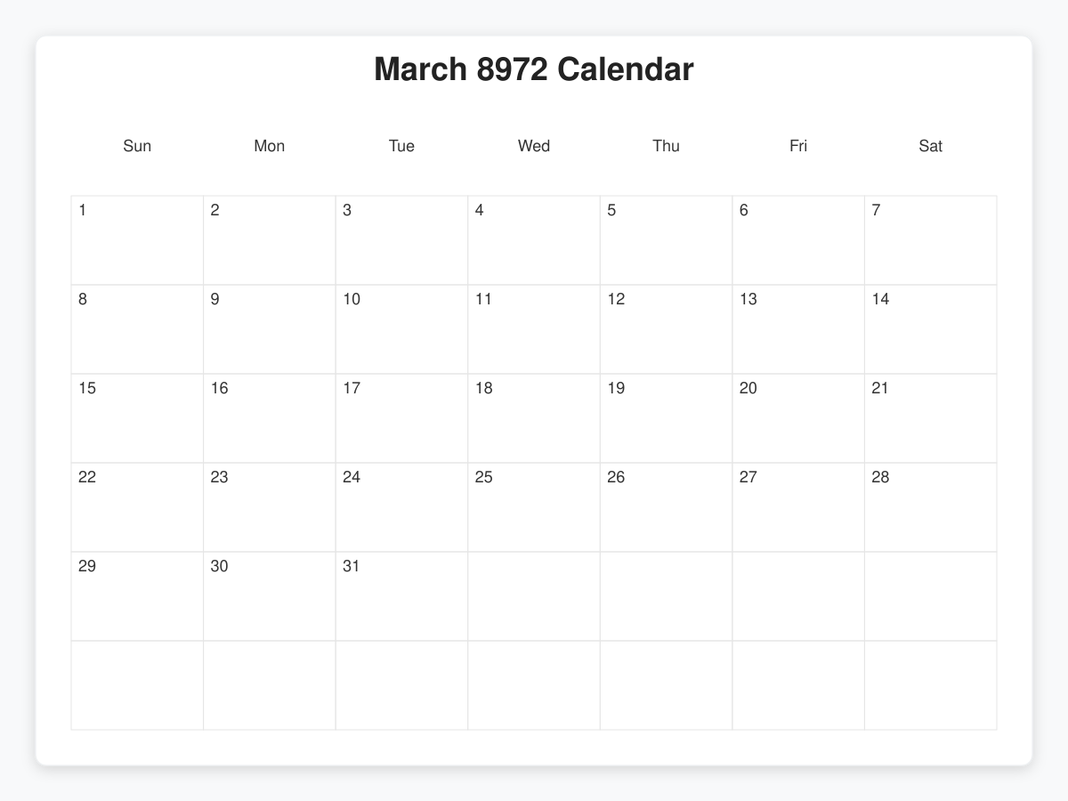 Printable March 8972 Calendars
