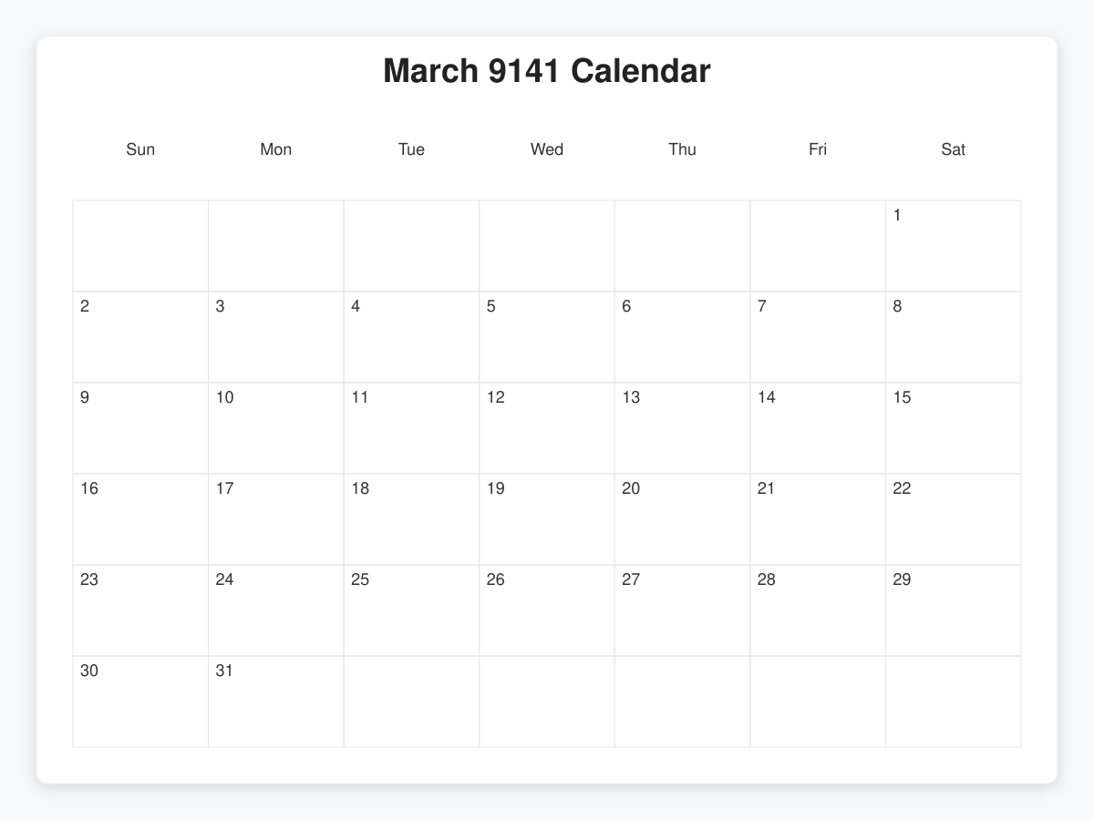 Printable March 9141 Calendars