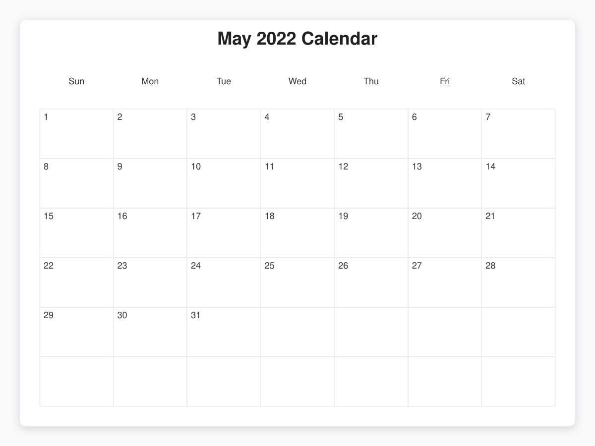Printable May 2022 Calendars