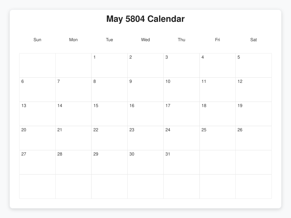 Printable May 5804 Calendars