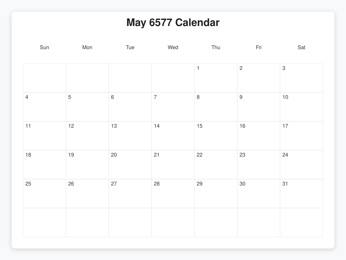 Printable May 6577 Calendars