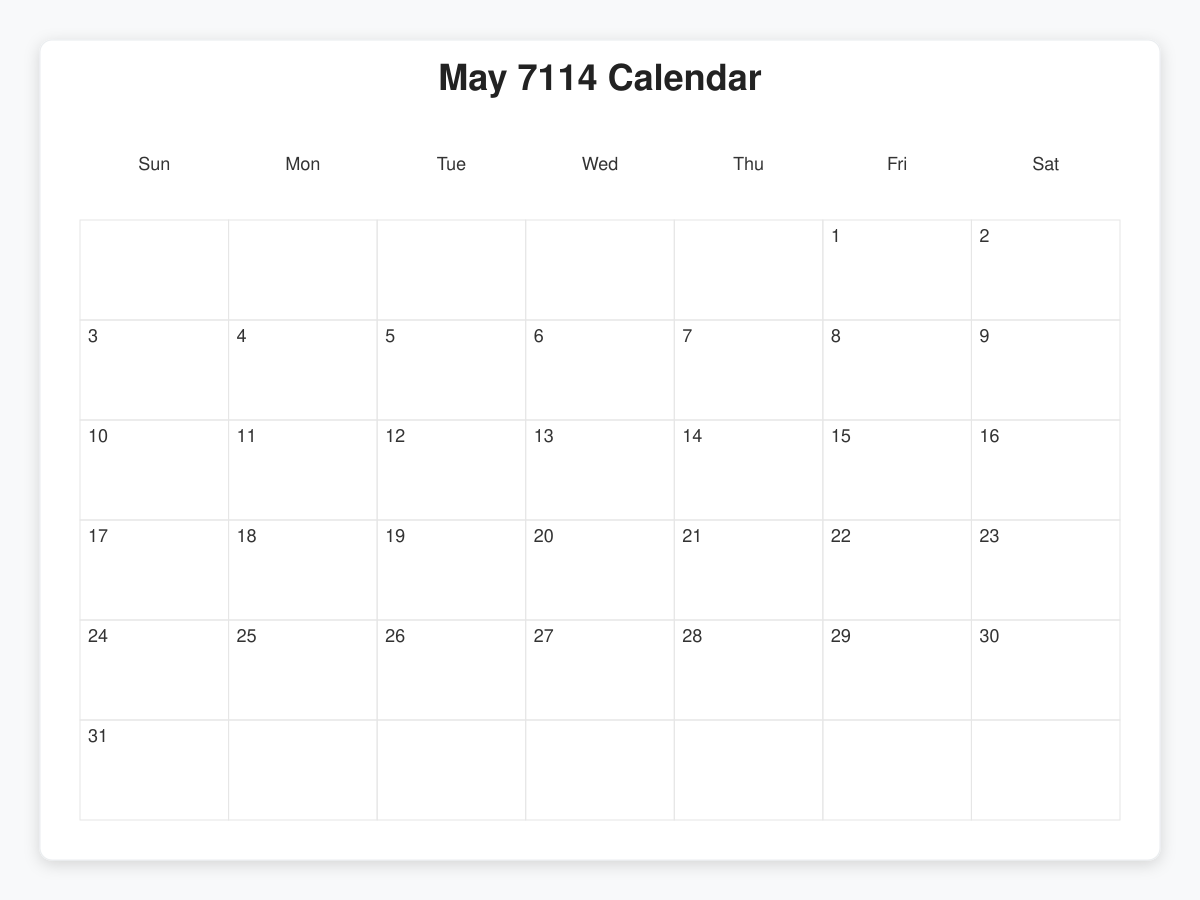 Printable May 7114 Calendars