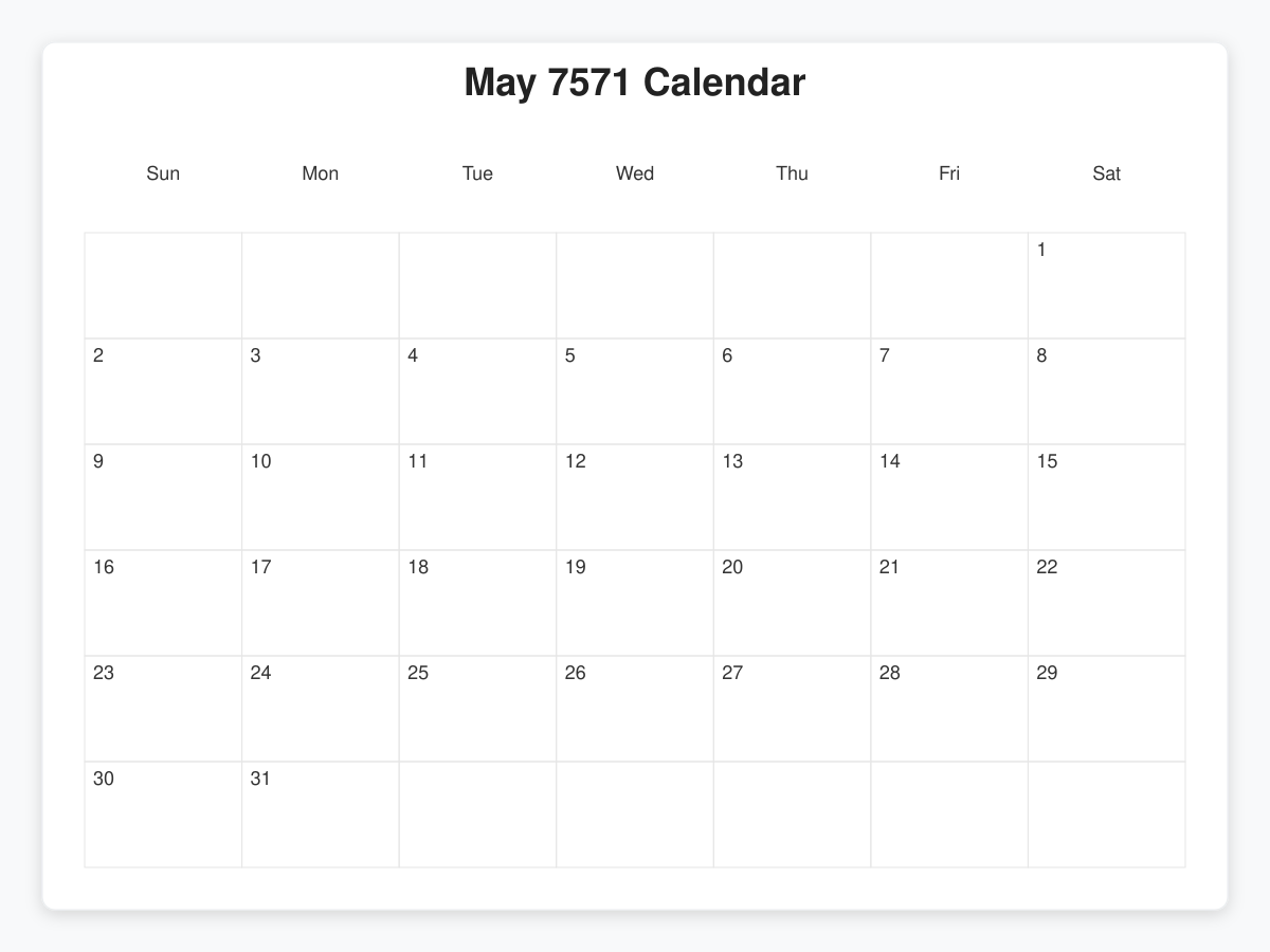 Printable May 7571 Calendars