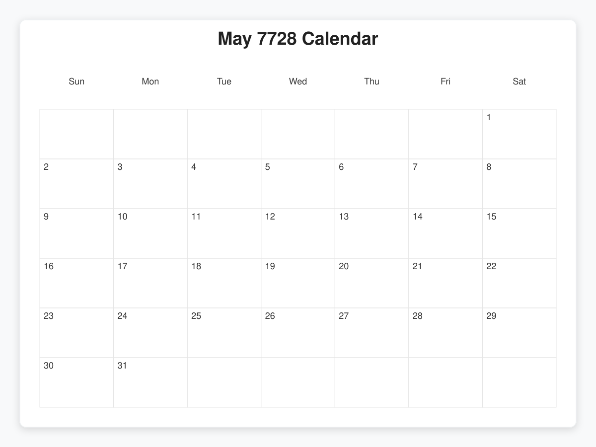 Printable May 7728 Calendars