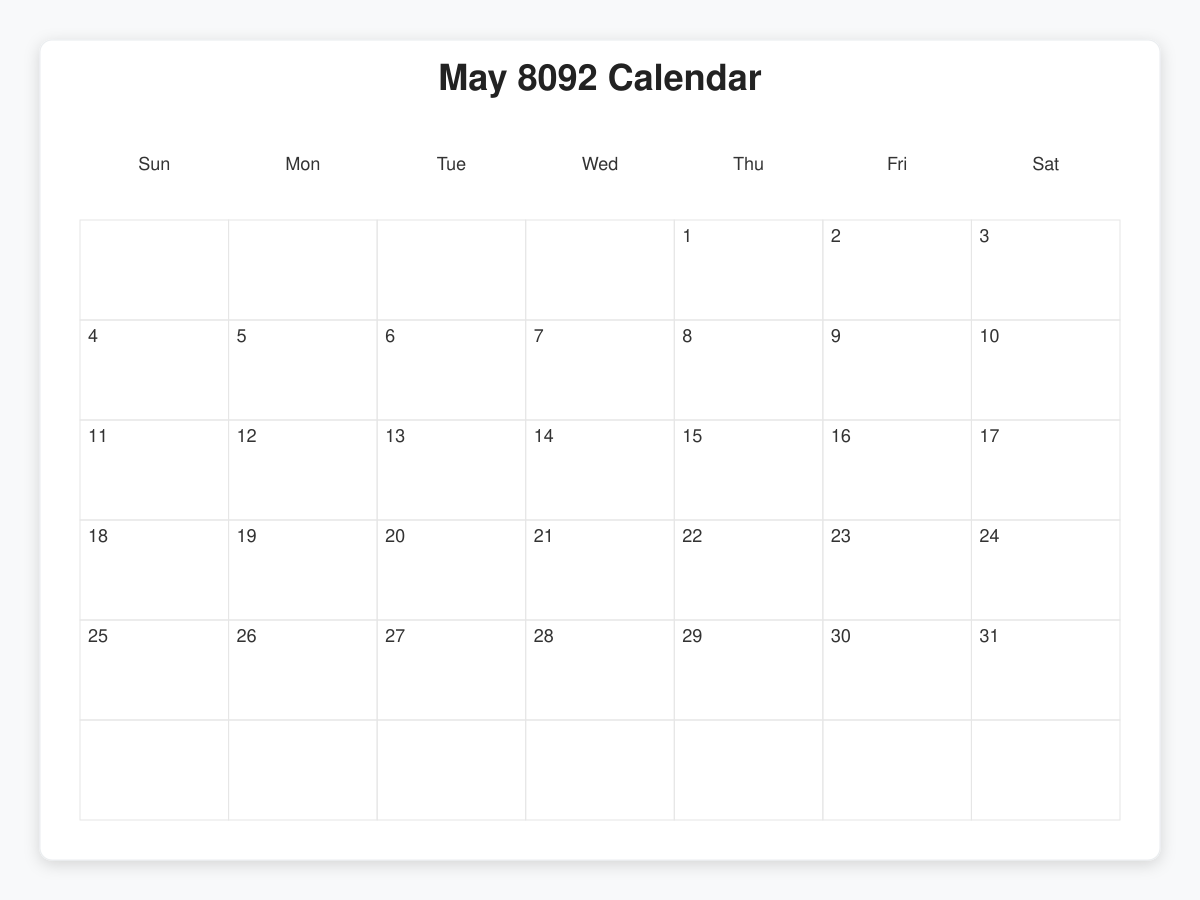 Printable May 8092 Calendars