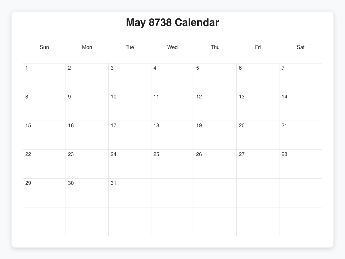 Printable May 8738 Calendars