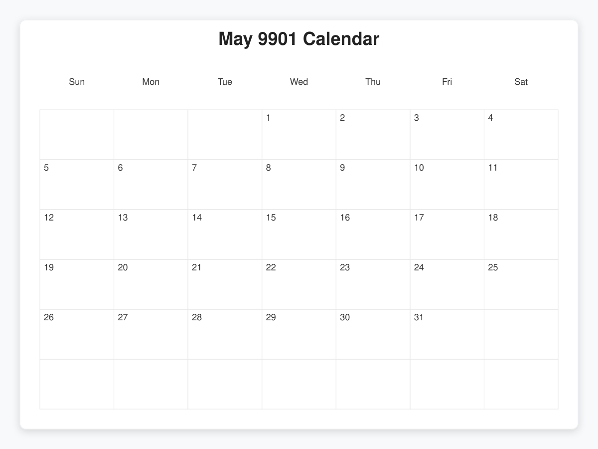 Printable May 9901 Calendars